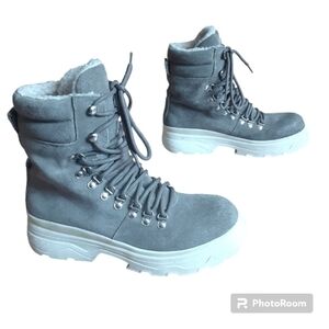 Aldo‎ chunky winter boots,lace up,real suede,faux shearling,8.5